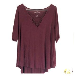 Dark Red Criss Cross front AE top